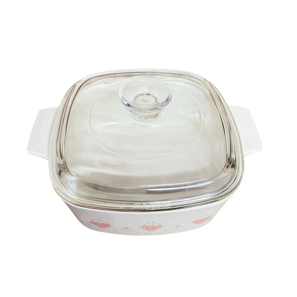 Vintage Corning Ware Abundance Casserole Dish‎ with Lid Pink Heart Floral Square